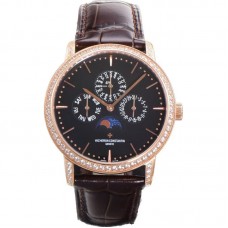 Patrimony Perpetual Calendar Ultra-Thin Black Dial in Pink Gold with Diamond Bezel Patrimony Perpetual Calendar Ultra-Thin Black Dial in Pink Gold with Diamond Bezel