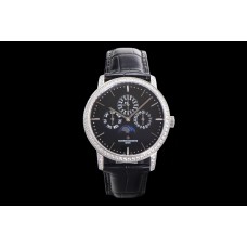 Patrimony Perpetual Calendar Ultra-Thin Black Dial in White Gold with Diamond Bezel Patrimony Perpetual Calendar Ultra-Thin Black Dial in White Gold with Diamond Bezel
