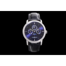 Patrimony Perpetual Calendar Ultra-Thin Blue Dial in White Gold with Diamond Bezel Patrimony Perpetual Calendar Ultra-Thin Blue Dial in White Gold with Diamond Bezel