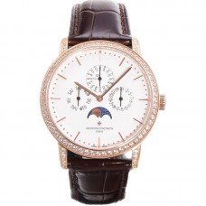 Patrimony Perpetual Calendar Ultra-Thin White Dial in Pink Gold with Diamond Bezel Patrimony Perpetual Calendar Ultra-Thin White Dial in Pink Gold with Diamond Bezel