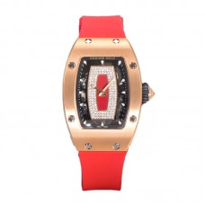 RM 007 Automatic Ladies in Rose Gold on Red Rubber Strap