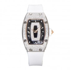 RM 007 Automatic Ladies with Diamond Bezel in Steel on White Rubber Strap