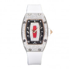 RM 007 Automatic Ladies with Diamond Bezel in Steel on White Rubber Strap