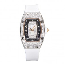 RM 007 Automatic Ladies with Diamond Bezel in Steel on White Rubber Strap