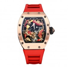 RM057 Tourbillon Dragon in Rose Gold in Red Rubber Strap