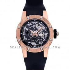 RM063-01 Automatic Winding Dizzy Hands in Red Gold/Titanium on Black Rubber Strap