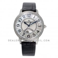 Rendez-vous Classic Night & Day 34mm MOP Dial with Diamond Bezel in White Gold on Black Leather Strap