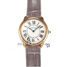 Ronde Must De Cartier 36mm White Dial in Rose Gold on Grey Leather Strap