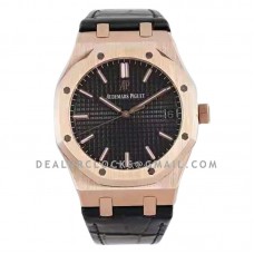 Royal Oak 15500 41mm Black Dial in Rose Gold in Leather Strap