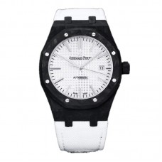 Royal Oak 15400 White Dial in Carbon Fibre on White Nylon Strap