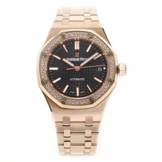 Royal Oak 15450ST 37mm Black Dial in Rose Gold with Diamond Bezel