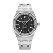 Royal Oak 15450ST 37mm Black Dial in Steel with Diamond Bezel