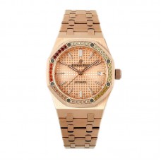 Royal Oak 15450ST 37mm Champagne Dial in Rose Gold with Rainbow Diamond Bezel