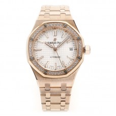 Royal Oak 15450ST 37mm White Dial in Rose Gold with Diamond Bezel