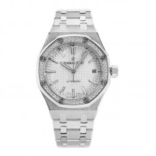 Royal Oak 15450ST 37mm White Dial in Steel with Diamond Bezel