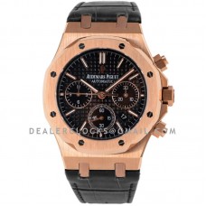 Royal Oak Self-Winding Chronograph Black Dial in Rose Gold on Leather Strap Royal Oak Self-Winding Chronograph Black Dial in Rose Gold on Leather Strap