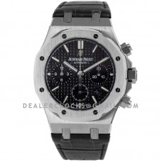 Royal Oak Self-Winding Chronograph Black Dial in Steel on Leather Strap Royal Oak Self-Winding Chronograph Black Dial in Steel on Leather Strap