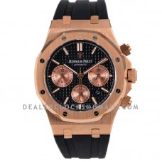 Royal Oak Self-Winding Chronograph Black/Rose Gold Dial in Rose Gold on Rubber Strap Royal Oak Self-Winding Chronograph Black/Rose Gold Dial in Rose Gold on Rubber Strap
