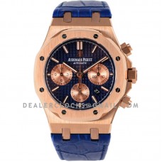 Royal Oak Self-Winding Chronograph Blue/Rose Gold Dial in Rose Gold on Leather Strap Royal Oak Self-Winding Chronograph Blue/Rose Gold Dial in Rose Gold on Leather Strap