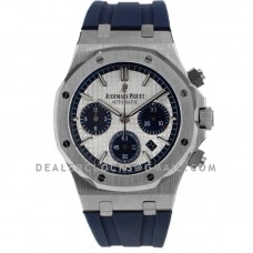Royal Oak Self-Winding Chronograph White/Blue Dial in Steel on Rubber Strap