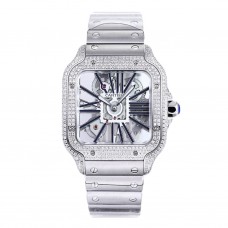 Santos De Cartier Watch Skeleton Dial Black Marker with Diamond Bezel in Steel Santos De Cartier Watch Skeleton Dial Black Marker with Diamond Bezel in Steel