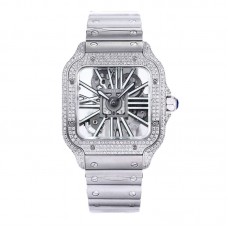 Santos De Cartier Watch Skeleton Dial White Marker with Diamond Bezel in Steel Santos De Cartier Watch Skeleton Dial White Marker with Diamond Bezel in Steel