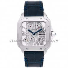 Santos De Cartier Watch Skeleton Dial in Steel on Leather Strap Santos De Cartier Watch Skeleton Dial in Steel on Leather Strap