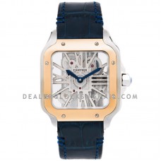 Santos De Cartier Watch Skeleton Dial in Steel/Rose Gold on Leather Strap Santos De Cartier Watch Skeleton Dial in Steel/Rose Gold on Leather Strap