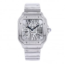 Santos De Cartier Watch Skeleton Dial with Diamond Bezel in Steel Santos De Cartier Watch Skeleton Dial with Diamond Bezel in Steel