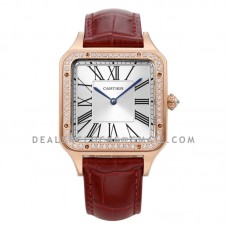Santos-Dumont 49mm Silver Dial with Diamond Bezel in Rose Gold on Brown Leather Strap Santos-Dumont 49mm Silver Dial with Diamond Bezel in Rose Gold on Brown Leather Strap