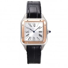 Santos-Dumont (Large) Silver Dial in Steel/Rose Gold on Black Leather Strap Ref. W2SA0011 Santos-Dumont (Large) Silver Dial in Steel/Rose Gold on Black Leather Strap Ref. W2SA0011