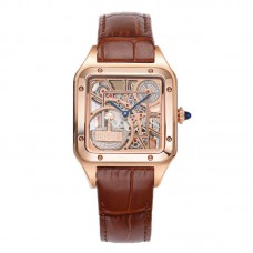 Santos-Dumont (Large) Skeleton Watch in Rose Gold on Brown Leather Strap Santos-Dumont (Large) Skeleton Watch in Rose Gold on Brown Leather Strap