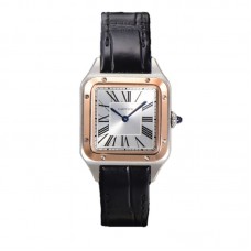 Santos-Dumont (Small) Silver Dial in Steel/Rose Gold on Black Leather Strap Ref. W2SA0012 Santos-Dumont (Small) Silver Dial in Steel/Rose Gold on Black Leather Strap Ref. W2SA0012