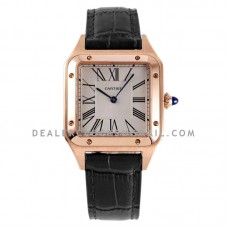 Santos-Dumont White Dial in Rose Gold on Black Leather Strap Santos-Dumont White Dial in Rose Gold on Black Leather Strap