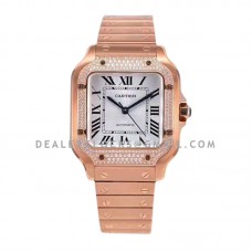 Santos de Cartier 35mm White Dial with Diamond Bezel in Rose Gold Santos de Cartier 35mm White Dial with Diamond Bezel in Rose Gold