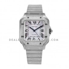 Santos de Cartier 35mm White Dial with Diamond Bezel in Steel Santos de Cartier 35mm White Dial with Diamond Bezel in Steel