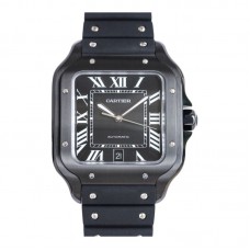 Santos de Cartier 40mm Black Dial in PVD on Black Rubber Strap Santos de Cartier 40mm Black Dial in PVD on Black Rubber Strap