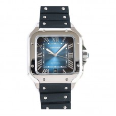 Santos de Cartier 40mm Blue Dial in Steel on Black Rubber Strap Santos de Cartier 40mm Blue Dial in Steel on Black Rubber Strap