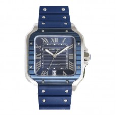 Santos de Cartier 40mm Blue Dial in Steel on Blue Rubber Strap