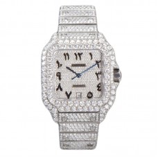 Santos de Cartier 40mm Diamond Paved Dial with Arabic Markers in Steel