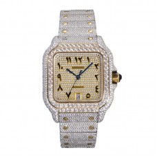 Santos de Cartier 40mm Diamond Paved Dial with Arabic Markers in Steel/Yellow Gold