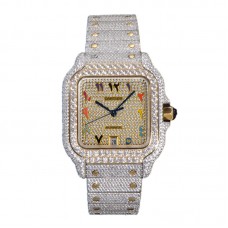 Santos de Cartier 40mm Diamond Paved Dial with Colourful Arabic Markers in Steel/Yellow Gold