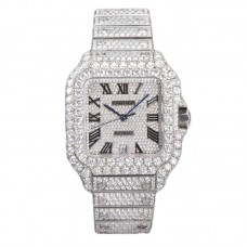 Santos de Cartier 40mm Diamond Paved Dial with Roman Markers in Steel