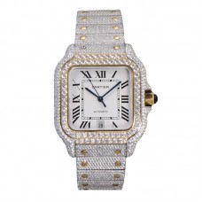 Santos de Cartier 40mm Diamond Paved Dial with Roman Markers in Steel/Rose Gold