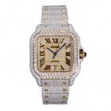 Santos de Cartier 40mm Diamond Paved Dial with Roman Markers in Steel/Yellow Gold