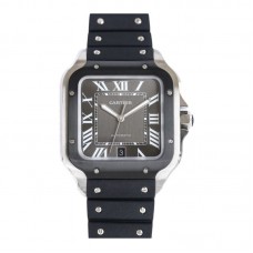 Santos de Cartier 40mm Grey Dial in Steel/PVD in Black Rubber Strap