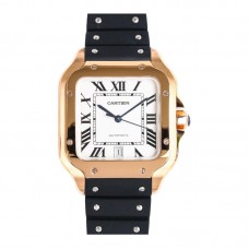 Santos de Cartier 40mm White Dial in Rose Gold on Black Rubber Strap