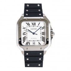 Santos de Cartier 40mm White Dial in Steel on Black Rubber Strap