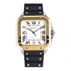 Santos de Cartier 40mm White Dial in Steel/Yellow Gold in Black Rubber Strap Santos de Cartier 40mm White Dial in Steel/Yellow Gold in Black Rubber Strap