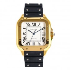 Santos de Cartier 40mm White Dial in Yellow Gold in Black Rubber Strap Santos de Cartier 40mm White Dial in Yellow Gold in Black Rubber Strap